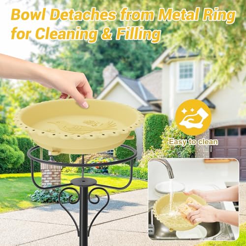Bird Bath for Outside,12" Plastic Removable Bowl,Beige | Heavy Duty Metal 5 Prongs Base,Easy CLean,Weather-Resistant,Rust-Proof,40" Freestanding Birdbath for Garden Patio Yard Lawn - color: Beige-Freestanding