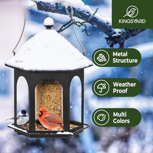 Kingsyard Metal Bird Feeder for Outdoors Hanging, 3 lbs Seed Feeder, Wild Bird Feeders for Garden Cardinal Finch Bluebird, Easy to Fill & Clean, Black - color: Black