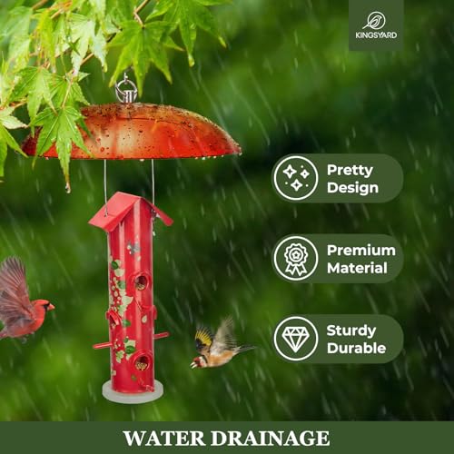 Kingsyard Weather Squirrel Baffle for Bird Feeder Hanging, Rain Guard Cover | 11.5 in, Made of Sturdy Plastic, Metal Hook, Ready to Use, Fits Most Feeders Outdoors, Weatherproof, Easy to Clean, Red - color: Red