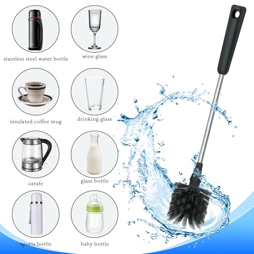 Long Bottle Brush, 15.15 in Bendable Cleaner Brushes for Cleaning Neck Beer Bottles, Wine, Baby Bottles, Water Bottles, Tumblers, Flask, Bird Feeder, Vase, Pipes and Brewing Supplies Black/1Pack - color: Black and White