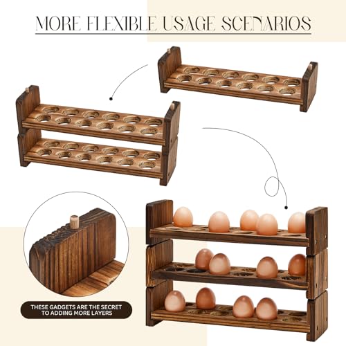 Wooden Egg Holder for Countertop 3 Layer Rack for 36 Eggs Stackable Storage Tray Organizer Rustic Home Kitchen & Country Decor Uneven Color Crafts, Need to Assemble