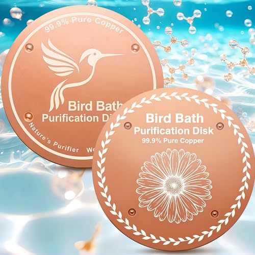 OICEME Bird Bath Purification Disk Pure Copper Backyard Outside Solar Power Wild Hummingbird Pedestal Fountain Cleaner Outside Feeder Cage Dispenser Heater Outdoor Railing Glass Concrete Daisy - color: Copper 2PCS Bird&Daisy