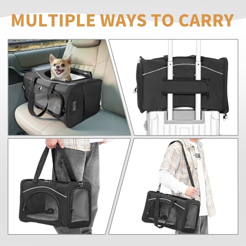 ‌Petsfit Airline Approved Pet Carrier for Small Dogs & Cats, 19x9x12 TSA Approved Carrier, with Removable Dual-Sided Padding (2-Way Placement) - Fits Under Most Airplane Seats, Escape Proof (Black) - color: Black, size: 19.0"L x 9.0"W x 12.0"H