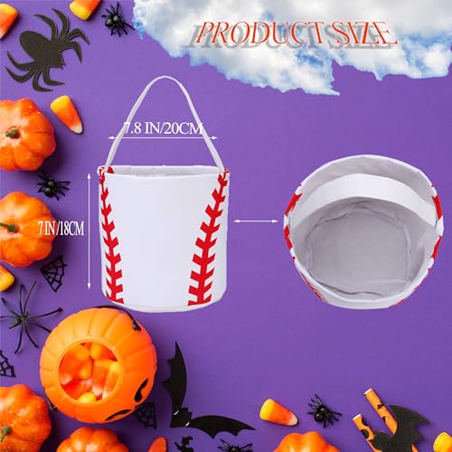 Baseball Basket for Kids Canvas Easter Egg Hunt Baskets Halloween Trick or Treat Candy Bucket for Halloween Easter - color: Basket-2
