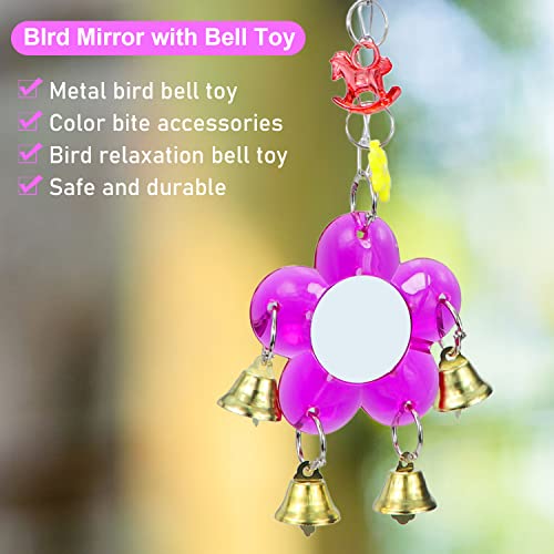 Litewoo Bird Mirror Cage Toy Hanging Bell Colorful Swing for Parrot | Stainless steel mirror & bell, 11.81x3.15 in, sweet sound, for small/medium birds/parakeet/conure/cage, reduces loneliness