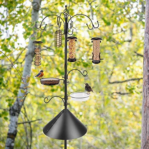 Bird Feeding Station Kit Bird Feeder Pole Wild Bird Feeder Kit with Squirrel Baffle and Suet Cage Mesh Tray Fruit Hook Double W Hook for Attracting Wild Birds - size: 15" L x 15" W x94" H