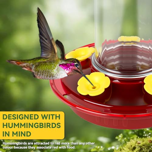 Hummingbird Feeder for Outdoors Hanging, 8.3OZ Plastic Humming Bird Feeders with 5 Bee Guard Feeding Ports & Built-in Ant Moat,Hummingbird Gifts for Mom Bird Feeder for Outside,Garden Décor,2 Pack