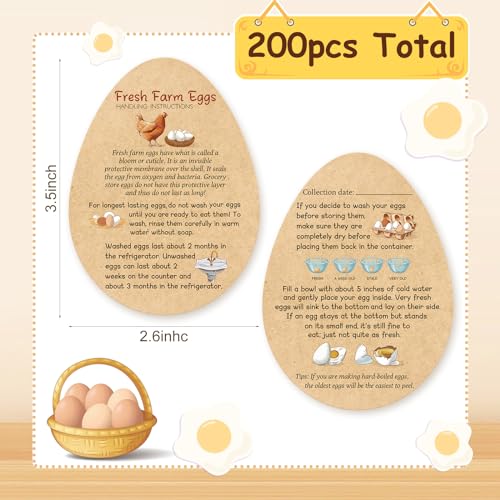 Kisston 200 Pcs Fresh Farm Eggs Handling Instructions Cards 3.5 x 2.6 Inch Reusable Egg Carton Stamp Bulk for Sale Sign Carton Basket Farm Business Accessories Style