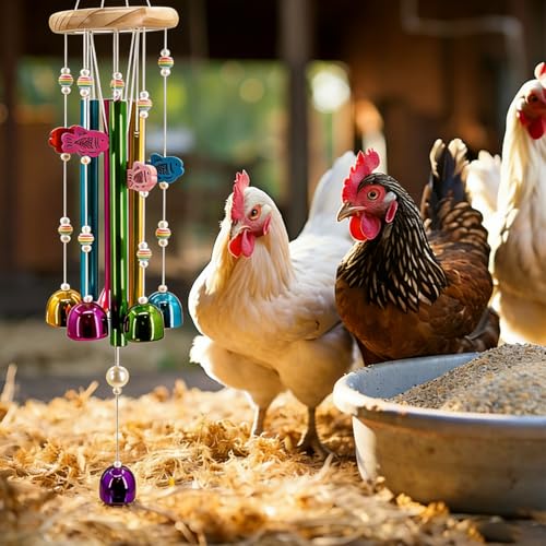 6 PCS Chicken Toys, Multi-Color Poultry Wind Chime, Slide, Mirror with Jingling Accessory and Hanging Vegetable Fruit Feeder for Hens, Birds, Parrots and Other Poultry