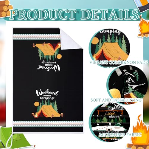Boyiee 6 Pcs Camping Kitchen Towels Black Absorbent Dishcloth | Bonfire Tent Car Tea Towels with Funny Sayings 24 x 16 Inches Novelty Gifts for Rv Campers Happy Camper Accessories - color: Black Camping
