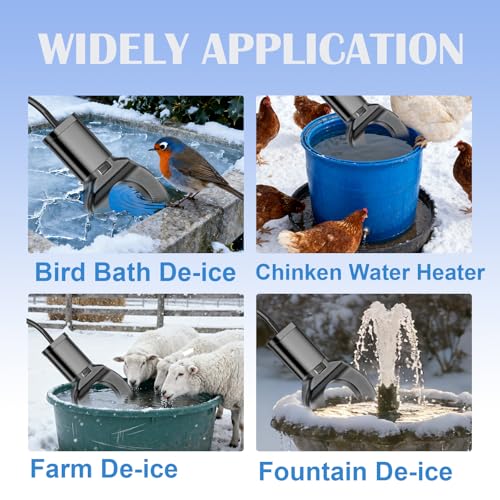 250W Chicken Water Heater with Thermostat,Cast Aluminum Submersible Bird Bath De-Icer for Plastic/Metal Poultry,Power Cord 9.8 Ft,Black