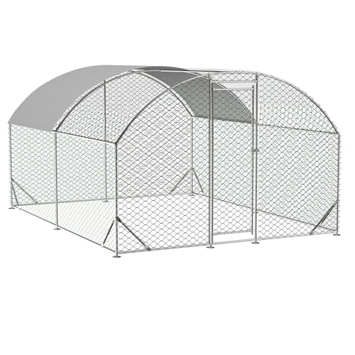 Large Metal Chicken Coop, Dome Walk-in Chicken Run with Waterproof UV-Resistant Cover for Outdoor Yard & Farm, Poultry Cage Pen for Chickens, Ducks & Rabbits, 13.1 FT x 9.8 FT x 6.6 FT, Silver - size: 13.1 FT x 9.8 FT x 6.6 FT