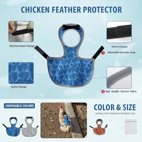 Waterproof Chicken Saddles for Hens with Laundry Bag, Juvaeny Adjustable Hen Apron Back Protector, 3 Pack Poultry Feather Protection Saddle Vest for Chickens & Ducks, Chicken Clothes & Accessories