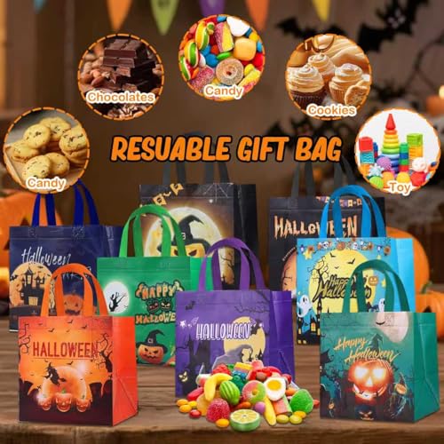 24PCS Halloween Trick or Treat Bags, Large Halloween Tote Gift Bags with Handles, Reusable Non-Woven Candy Bag for Gifts Wrapping, Party Supplies, 7.9 * 7.9 * 6.3inch - color: 24PCS Halloween Bags