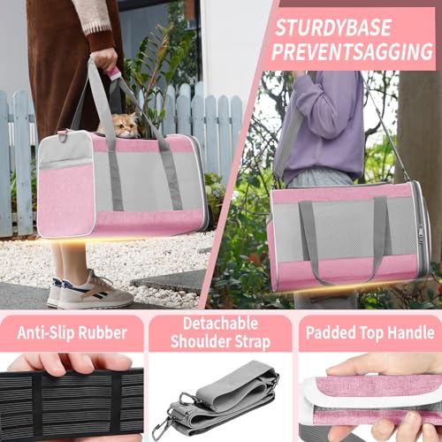 GAPZER Large Cat Carrier Soft, Collapsible Travel Pet Carry Bag, Small Dogs | Big Kitten Cat 20lbs Mainecoon, Top Open Travel Shih-Tzu Pet Kennel, Yorkie Small Dog 10 Pounds, 18x12x12, Durable Cloth Pink - color: Pink