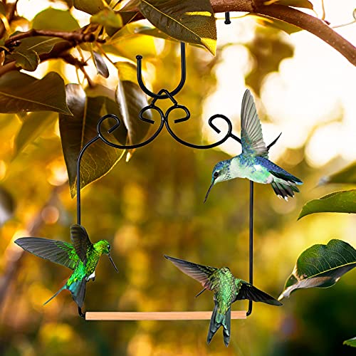 2 Sets Hummingbird Swing, Metal Frame with Wooden Dowel and S Hook | Bird Perch Accessory, Fits Most Feeders, Arched Metal Frame, Natural Dowel Rod, Easy Hang S Hook