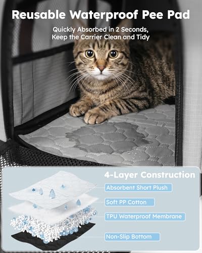Pecute Cat Carrier,Top Expandable Dog Crate for Travel, Grey | 5mm Anti-Collapse Steel Frame, Soft Mesh, Vet Visits, Foldable Travel Crate,Outdoor Hammock, Leakproof Pee Pad & Bowl - color: Grey