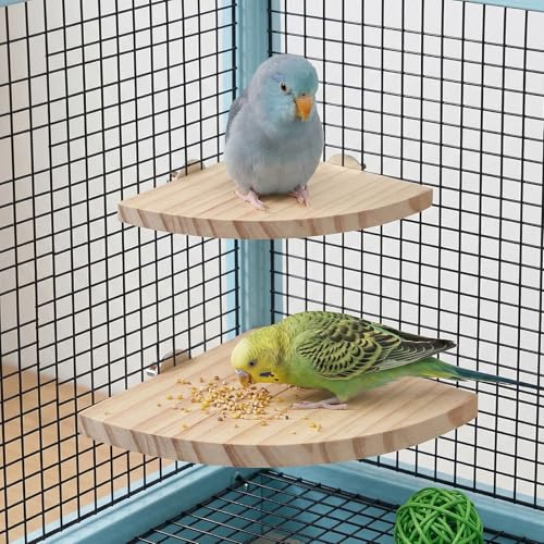 2 Pack Bird Platform Wood Flat Perches for Bird Cages Fan Shape Birds Cage Platform with Stainless Steel Washers for Birds Cages Corner Shelf Parrots Hamster Gerbil(5.1inch, 6.7inch)