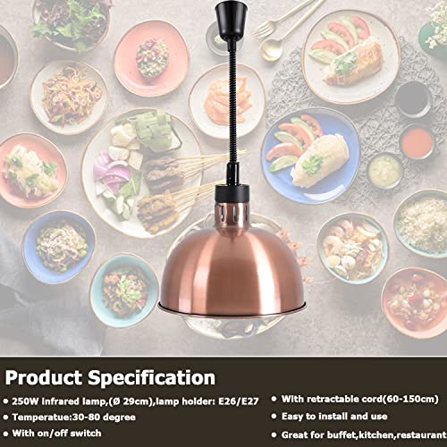 Hanging Food Heat Lamp Overhead Food Lamp Warmer Food Light (Dia 29CM(Copper))