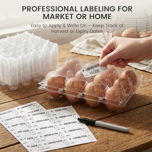 100 PCS Plastic Egg Cartons Bulk with Date Labels, 12 Count | Clear Reusable Egg Holder for Fresh, Medium Eggs Storage, Suitable for Farms, Families, Markets Display