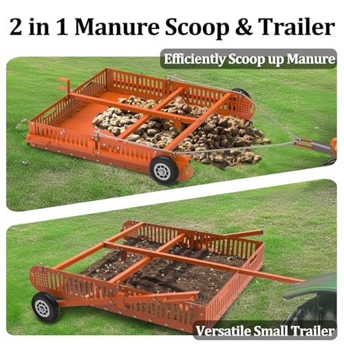 2 in 1 Horse Paddock Cleaner and Trailer | Tow-Behind Trailer Horse Manure Scoop, 2 in 1 Field Cleaner & Scooper for Paddock, Horse Pasture
