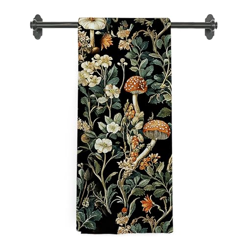 Vintage Mushroom Kitchen Towels, Dark Cottagecore Botanical Hand Towels for Bathroom, Mushroom Kitchen Decor, Moody Floral Dish Tea Towel, 16x24 Inch - color: Mushroom