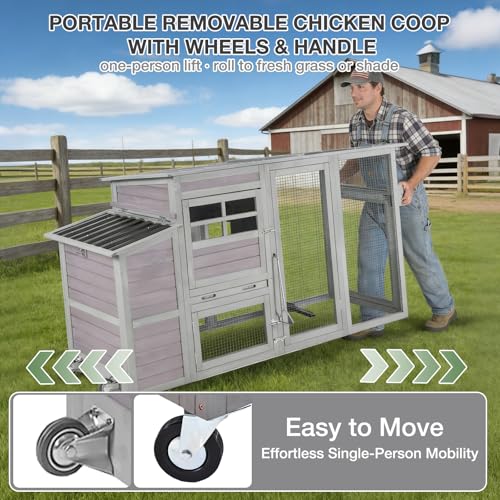 75" Large Chicken Coop with Run, Mobile Wooden Poultry Cage on Wheels, Sectionable Nesting Box, Weatherproof Roof, Easy Cleaning Tray for 3-6 Chickens, Easy Assembly - color: Grey (AIR31)