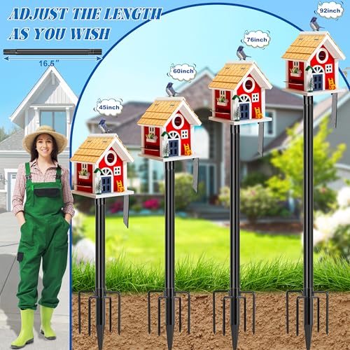 Ottsuls Bird Feeder Pole, 92 Inch Heavy Duty Bird House Pole Kit for Outdoors, with Wooden Board, 5-Prong Base Feeding Station for Wild Birds Watching, Adjustable Feeder Stand (House Not Included) - size: 92 IN-1Pack