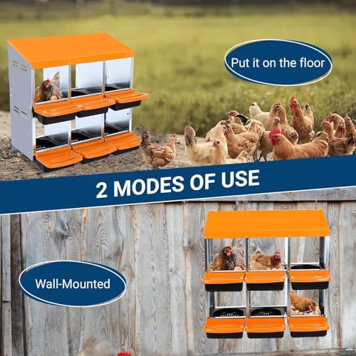 6-Hole Chicken Nesting Box with Removable Lid, Metal Chicken Coops with Roll Away Design/Easy Egg Collection/Ventilation Holes, for Chickens Coops, Duck and Hens - color: Orange, size: 6 holes without legs