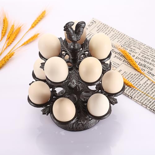 Heavy Duty Cast Iron Egg Holder Countertop - Vintage Eggs Holder Stand for Fresh Eggs, Retro Egg Stroage Rack, Easter-Egg Display Holder for Kitchen & Dinning Countertop Decor - color: Black
