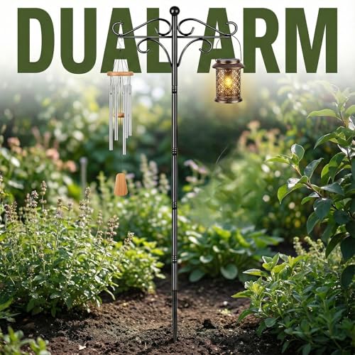 76" Double Shepherds Hooks for Outdoor | Bird Feeder Pole with 5 Prong Base, Metal Hooks for Hanging Plant Baskets, Solar Lanterns & Hummingbird Feeders - size: 76 Inch