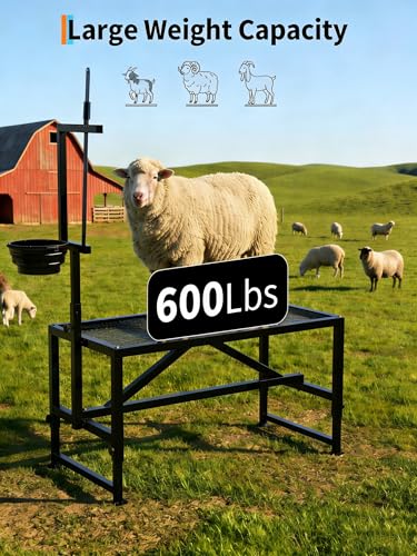 35" Heavy-Duty Steel Goat Milking Stand with Adjustable Headpiece & Legs, Feed Bin - for Grooming, Shearing, Physical Examination,and Milking, Black - color: Black, size: 35 inch