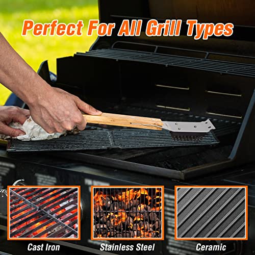 SIMPLETASTE Grill Brush and Scraper for BBQ | Durable & Effective, Replaceable Stainless Steel Head, Wooden Handle Wire Grill Brush, Outdoor Barbecue Accessory