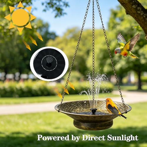 12.6" Hanging Solar Bird Bath Metal for Outside Gold | Hanging Bird Bath with Solar Fountain, Hanging Birdbath Bubbler for Outdoors Backyard Patio Garden Decor - color: Gold