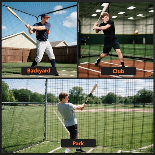 ORIENGEAR Baseball Batting Cage Nets, ONLY NET, 70'L/55'L/35'L/20'L Baseball and Softball Cage Netting, 1.88" #45 Mesh, Professional Fully Enclosed PE Hitting Cage Net with Door, Without Poles - size: 70'*12'*12'