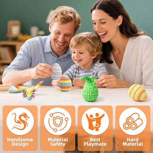 4 Pack 3D Printed Dragon Egg - Small Scale Egg with Winged Dragon Inside, Surprise 3D Printed Gift Toy, Desk Executive Pet, Figurine Decor - color: Rainbow Series