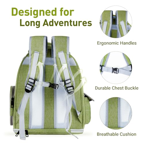 Cat Backpack Carrier with Large Space Bubble Window, Airline Approved Breathable Pet Carrier for Small Dogs Cats up to 15lbs, Foldable for Travel Hiking & Outdoor Use - color: Green