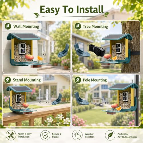 Bird Feeder with Camera Solar Powered, 2K HD Live, AI Bird ID 1.8L | 2.4g WIFI,Bird Instant Alerts, 1.8L Large-Capacity Hopper, Weatherproof Design, Easy Refill, Gift for Bird Lovers Elderly - color: Dark Blue