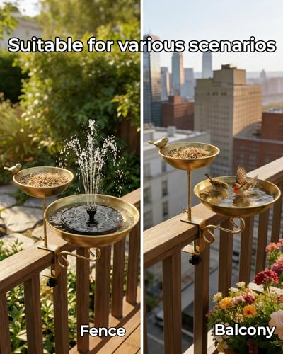 Dual Tier Deck Mounted Bird Bath with Feeder for Railing | Dual Levels for Backyard Bird Watching, Ideal for Cardinals, Finches & Sparrows, Adjustable Clamp Fits Decks, Easy Clean