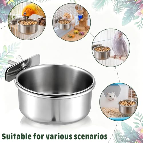 Yardwe Stainless Steel Bird Food Cup 2-Pack with Brackets for Parrots Finches Cockatiels Small Cage Feeders Durable Bird Food Bowls for Easy Feeding - size: 2PCS