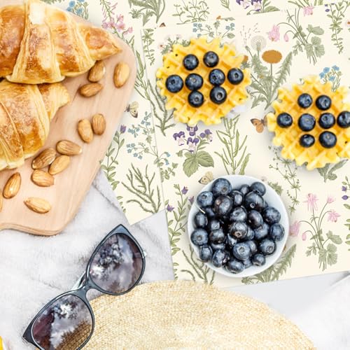 JarThenaAMCS 150Pcs Wildflower Wax Paper Floral Butterfly Deli Paper Sandwich Wrap Tissue Waterproof Oil-Proof Picnic Liner for Party Kitchen Supplies, 9.8 x 8.3 Inch - color: Wildflower
