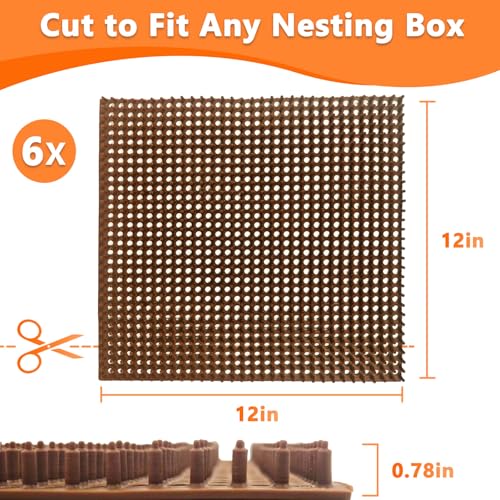 6 Pack Chicken Nesting Pads, 12"x12" Plastic Reusable Nesting Pads | Washable Nesting Pads for Chicken Coop, Laying Box Pads, Nesting Box Pads for Chicken Coop Accessories