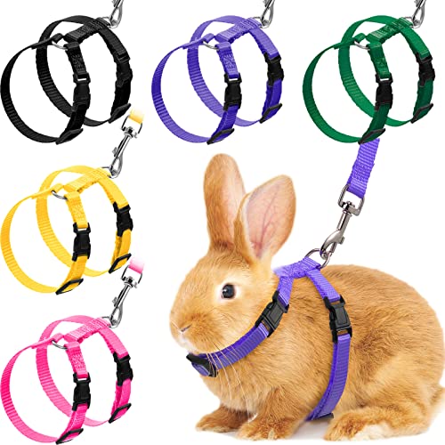 Outus 5 Pieces Adjustable Rabbit Harness and Leash Set Escape Proof Bunny Harness Vest for Pet Running Walk Jogging Bunny Cat Puppy Kitten Ferret and Other Small Pet(Lovely Color) - color: Lovely Color