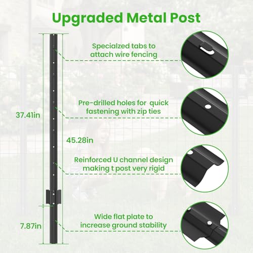Welded Wire Garden Fence, 35.4Inch x 50FT Steel Poultry Fencing | Rust-Resistant Galvanized Animal Barrier Fence with Upgraded Metal Posts for Vegetable Garden, Flower Bed, Lawn, Backyards - color: Black, size: 35.4Inch x 50FT