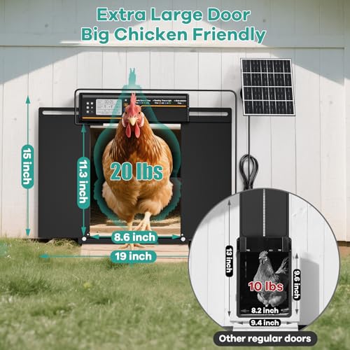 7W Solar Powered Automatic Chicken Coop Door, Aluminum Horizontal Dual-Door | Large Auto Chicken Door Opener, 4 Modes with Timer & Light Sensor, Anti-Pinch Poultry Door with Remote Control