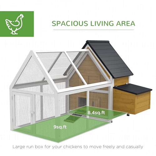PawHut 65" Chicken Coop Wooden with Detachable Run, Outdoor Chicken House Poultry Cage Hen with Nesting Box, Removable Tray, Roosting Bars, Ramp, for Garden Backyard, Natural | Outdoor Chicken House Poultry Cage, Hen, Removable Tray, Roosting Bars, Ramp,