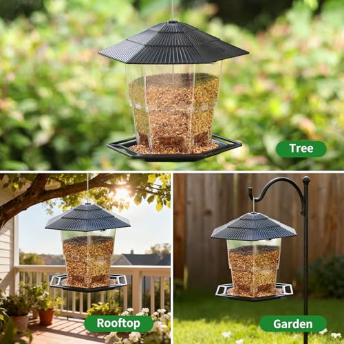 Bird Feeder for Outdoors Hanging,Hanging Wild Bird Feeders with S Hook for Blue Bird, Cardinals, Finches,Wild Birds Seed Feeder, As Gift for Bird Lovers（Black） - color: Black Bird Feeder