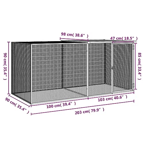 Galvanized Steel Chicken Cage with Roof 79.9"x38.6"x35.4" Anthracite Metal Animal Hutch for Indoor Outdoor Use, Rabbit Coop Duck Pen with Extension Cage and Lockable Door - size: 79.9" x 38.6" x 35.4" (L x W x H)