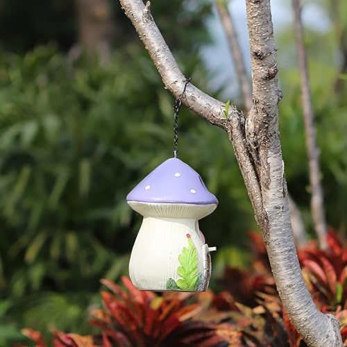 WUWEOT Garden Bird House for Outside Clearance, Resin Hanging Birdhouse, Decorative Mushrooms Humming House, Bird Blue Wren Finches Bluebird Nesting for Home Garden Yard Patio Outdoor