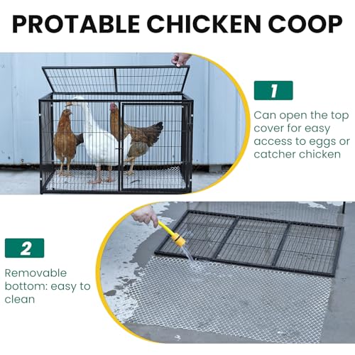 Metal Chicken Coop 4-6 Chickens with Floor, Portable Rabbit Hutch | Predator-Resistant, Easy Clean & Assembly, Mobile, For Backyard Yard, With Legs, Cage For Hen Duck And Other Small Animals